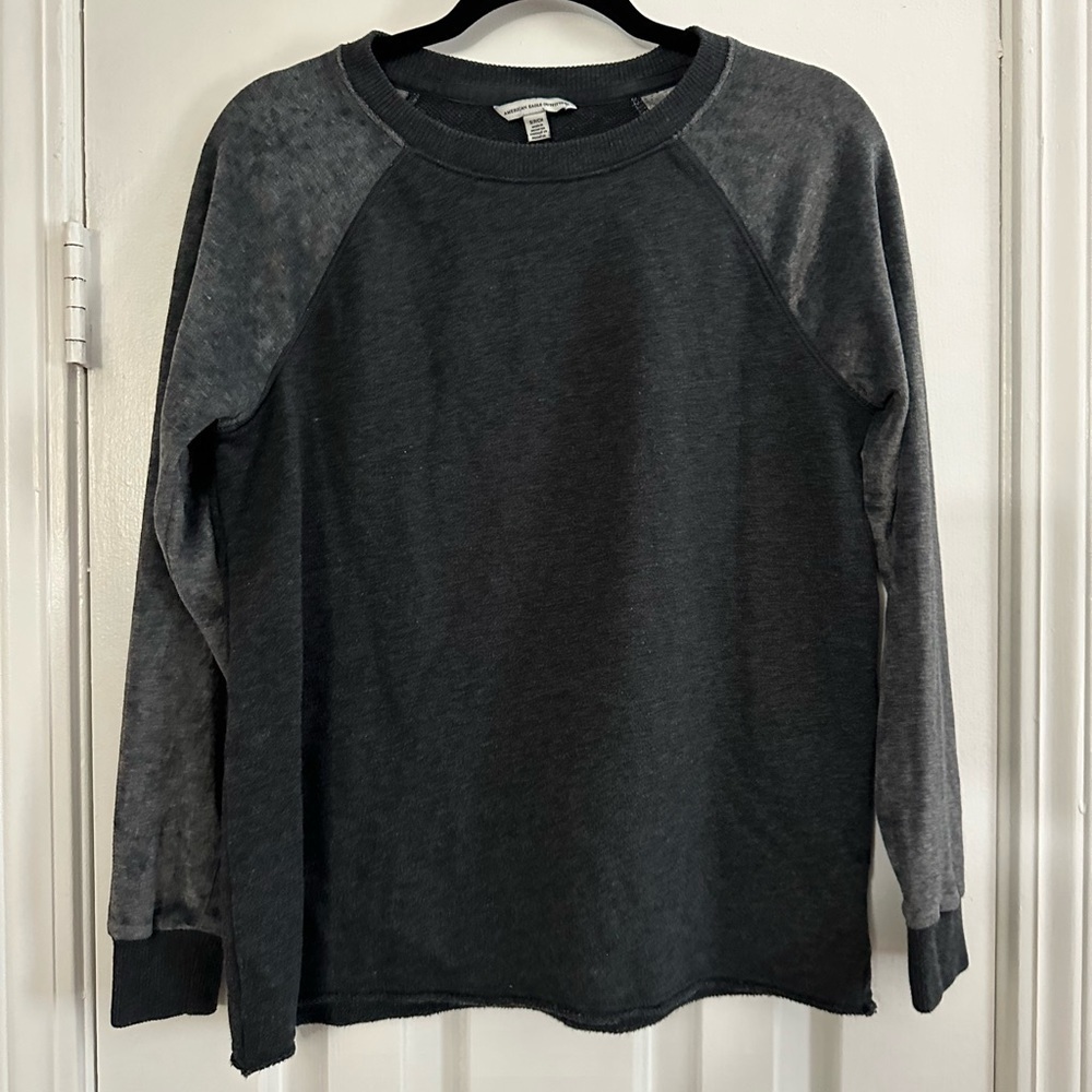 American Eagle AE Black/Gray Sweatshirt Velvet Sleeves - Women’s Size Small